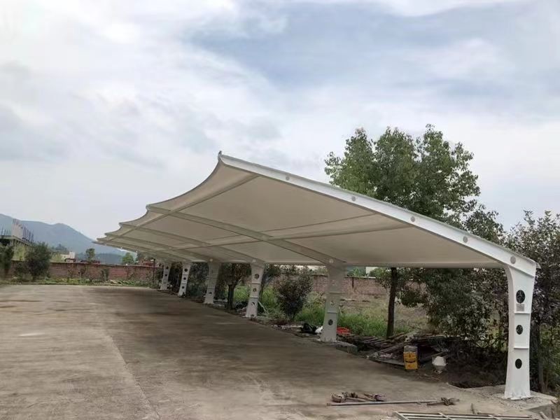 海宁市小区改造停车棚工程，膜结构非机动车棚定制厂家-2